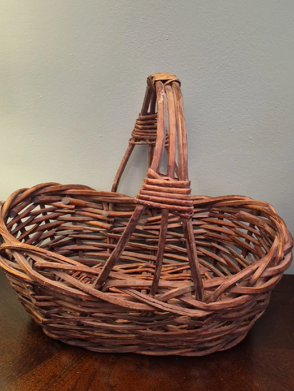 Vintage  Woven Brown Willow Basket with Handle